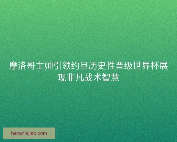 摩洛哥主帅引领约旦历史性晋级世界杯展现非凡战术智慧